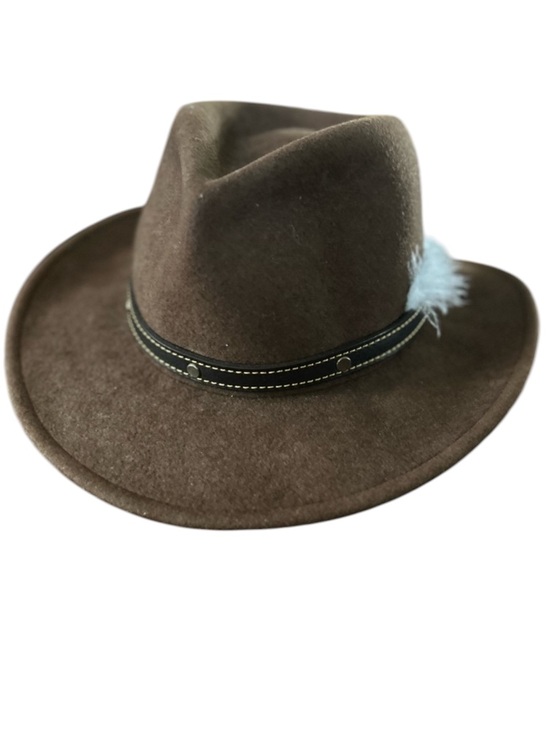 Vintage Other - Vintage Brown Wool Cowboy Hat with Leather Band & Feather Accent